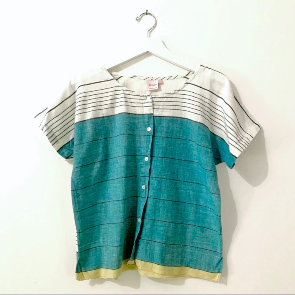 Short-Sleeved Striped Button Down Handmade Shirt